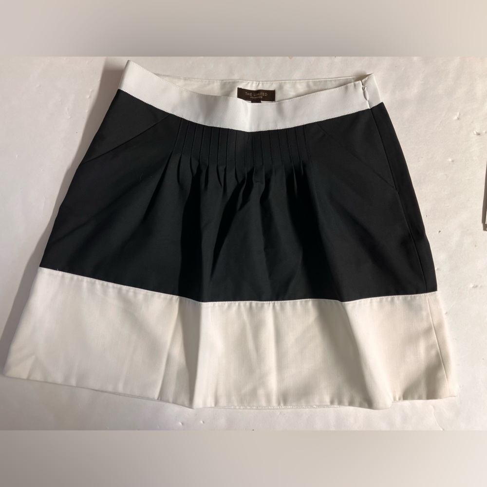Women’s Pleated Fitted Skirt, Size 0, Black/Cream White, Faux Pockets